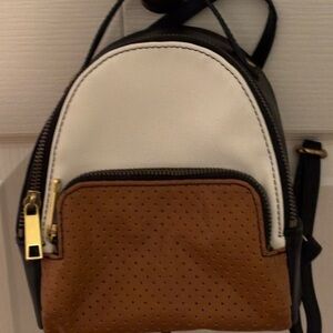Stylish Black, White and Brown Women's Fossil Mini Backpack Purse